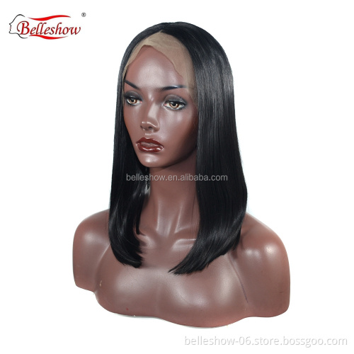 Hot sell Wholesale medium-length bobo head wig cheap synthetic lace front hair wig  black long hair wig